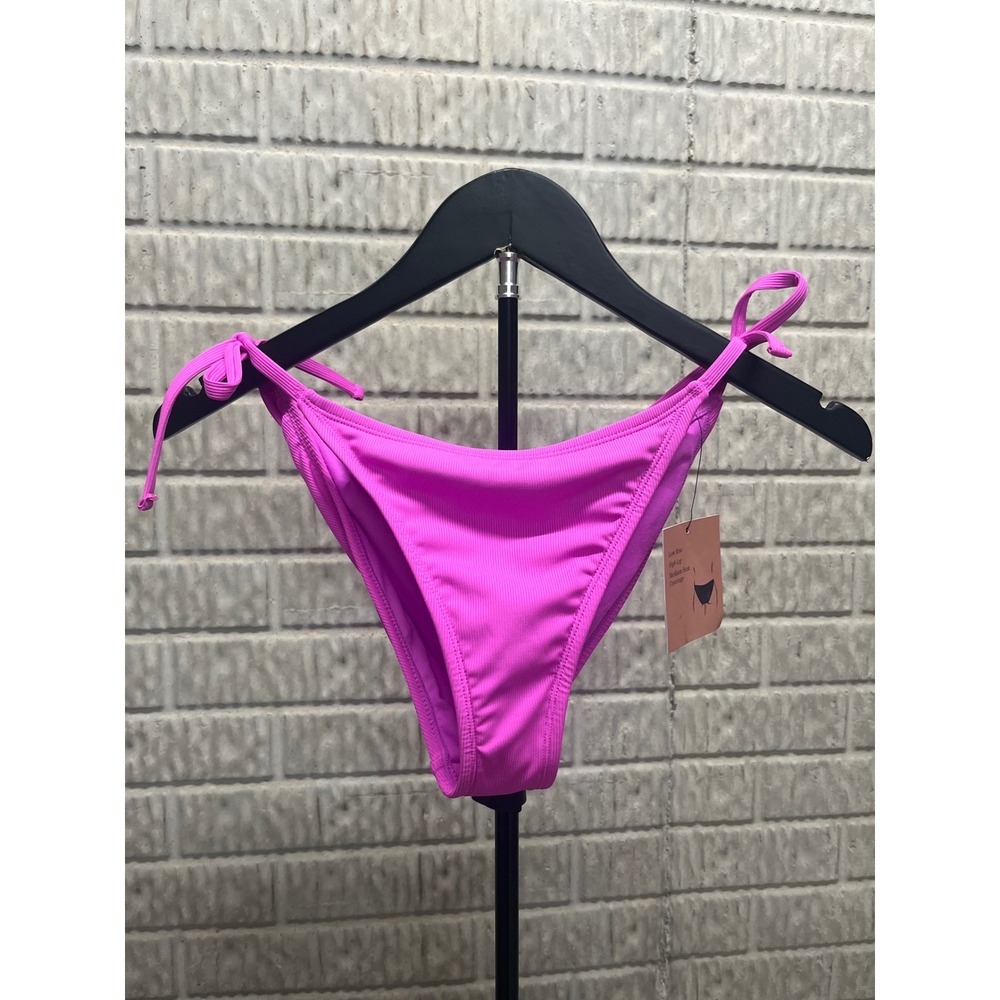 Shade & Shore Women Magenta Ribbed Side Tie Bikini Bottom High Leg Small 4-6 NEW